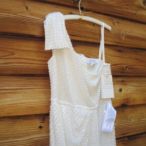 Mac Duggal 93735 Pearl Embellished Soft Tie One Shoulder Gown White - Picture 10 of 17